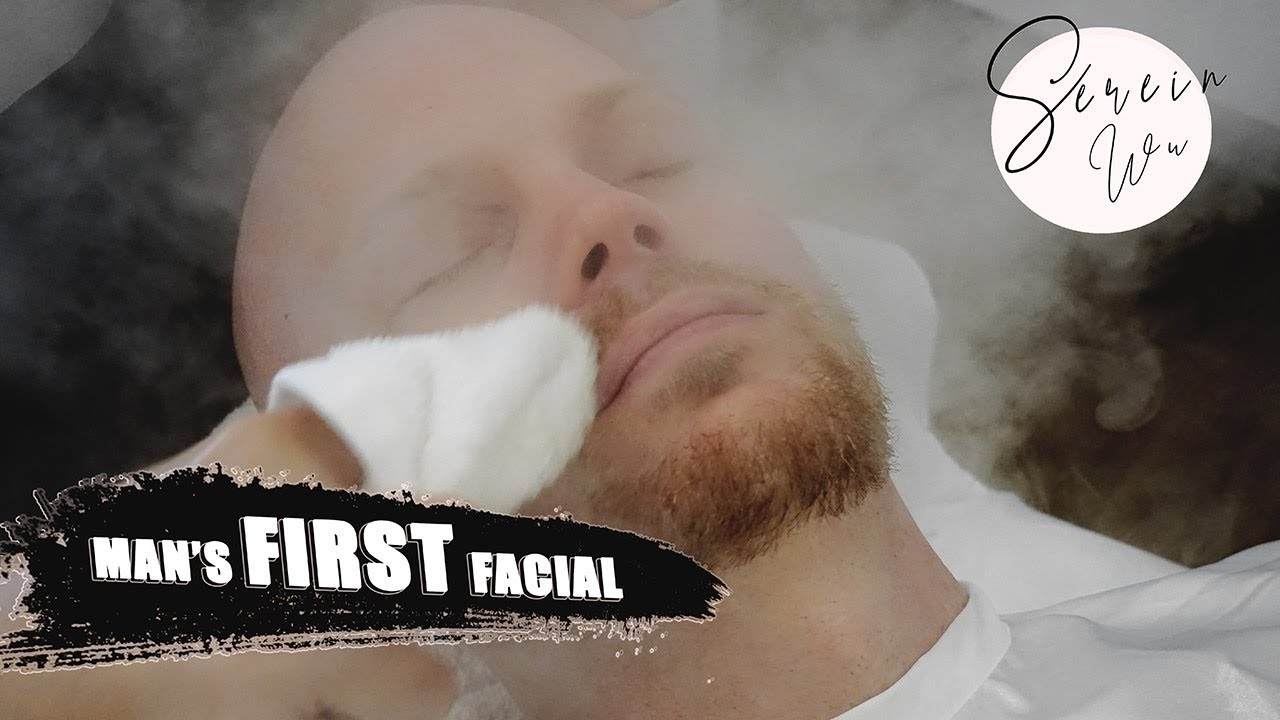 man gets his first facial treatment w